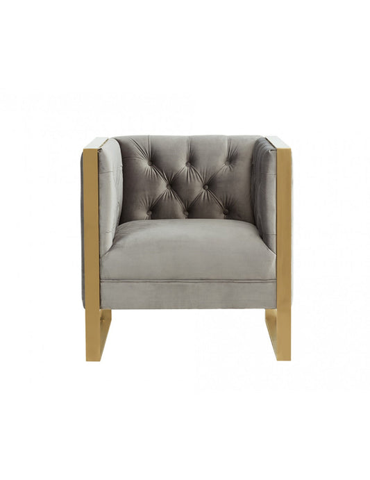 Divani Casa Carlos Modern Grey Velvet & Gold Accent Chair