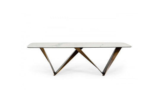 Modrest Melanie - Modern White Ceramic & Brushed Brown Dining Table