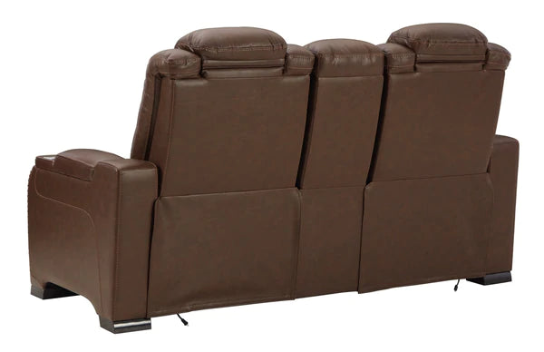 The Man-Den Mahogany Power Reclining Loveseat with Console | U8530618