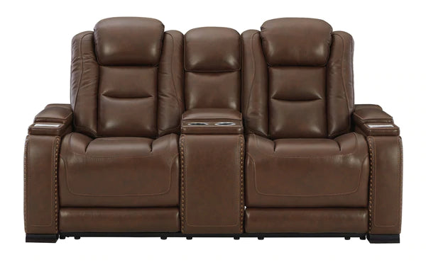 The Man-Den Mahogany Power Reclining Loveseat with Console | U8530618