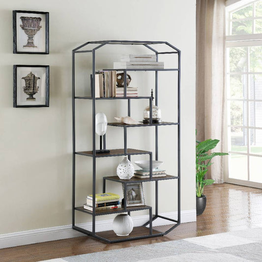 6-Shelf Bookcase Rustic Brown And Dark Grey - 805662