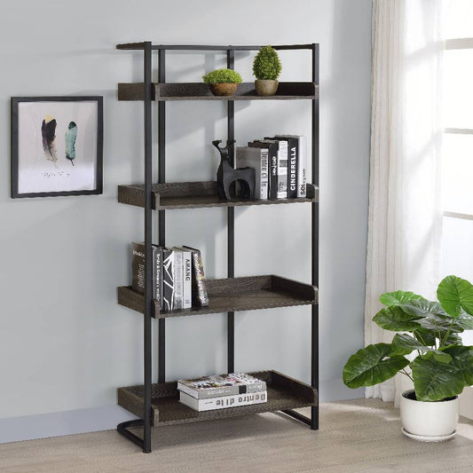 Ember 4-Shelf Bookcase Dark Oak And Sandy Black - 803412