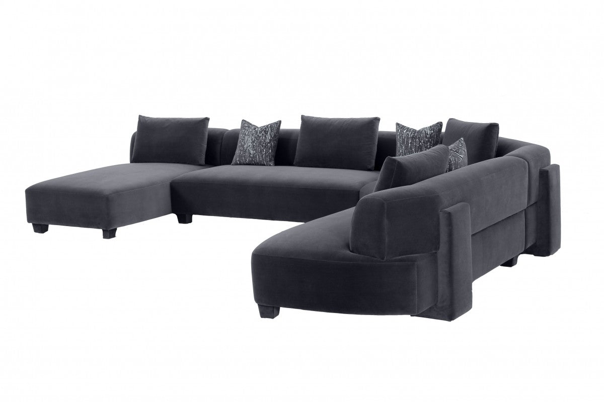 Divani Casa Bayou - Contemporary Grey Velvet U Shaped Sectional Sofa