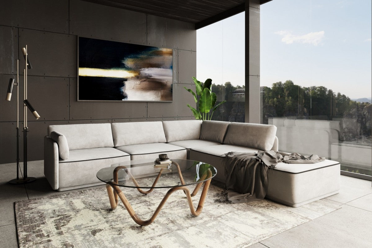 Divani Casa Blythe - Modern Light Grey Velvet Sectional Sofa + Ottoman