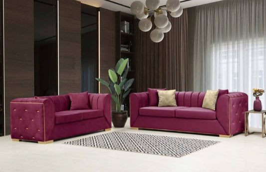 Armony Sofa & Loveseat - Velvet Upholstery - Fushia