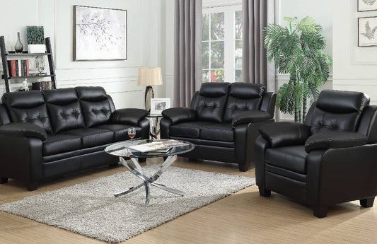Finley Upholstered Pillow Top Arm Living Room Set Black - 506551-S3