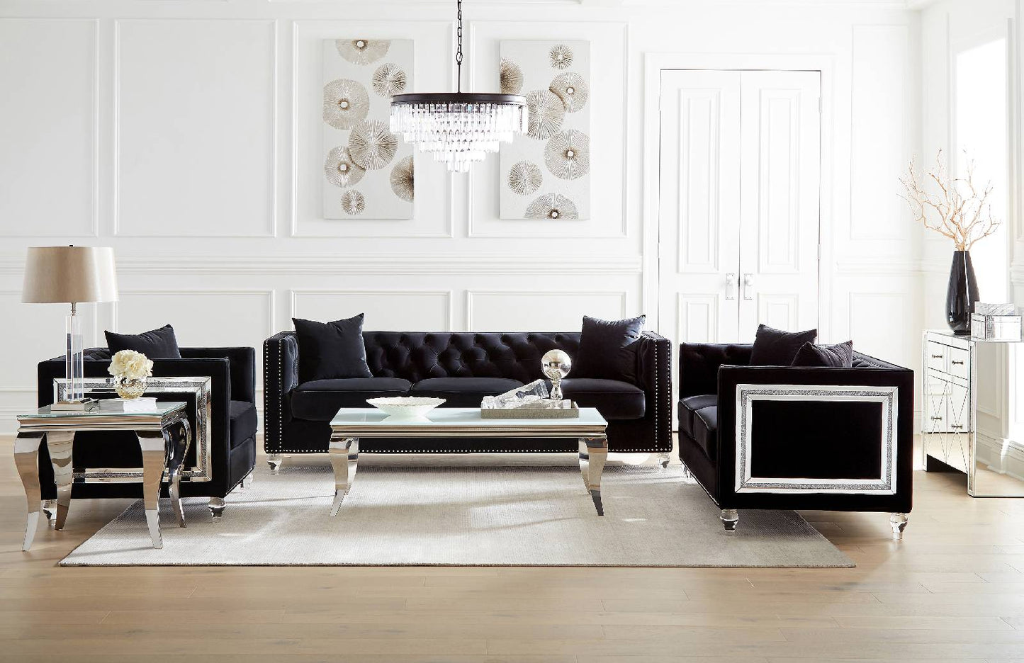 Delilah Upholstered Living Room Set Black - 509361-S3
