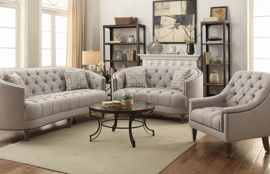 Avonlea Upholstered Tufted Living Room Set Grey - 505641-S3