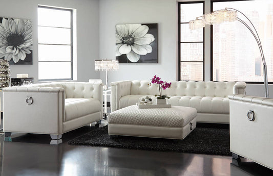 Chaviano Upholstered Tufted Living Room Set Pearl White - 505391-S3