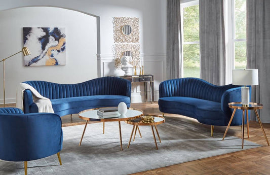 Sophia Camel Back Living Room Set Blue
