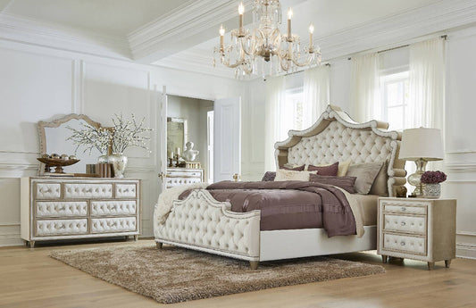 Antonella Upholstered Tufted Bedroom Set Ivory And Camel - 223521