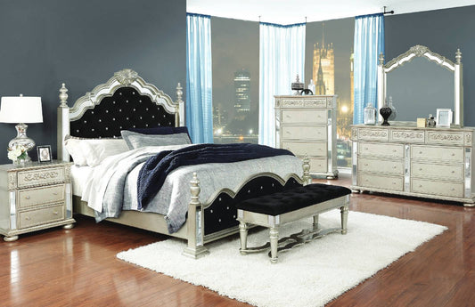 Heidi Queen Upholstered Poster Bed Metallic Platinum - 222731
