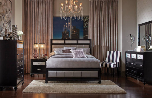 Barzini Bedroom Set With Upholstered Headboard Black- 200891