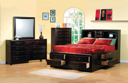 Phoenix Bedroom Set With Bookcase Headboard Deep Cappuccino - 200409