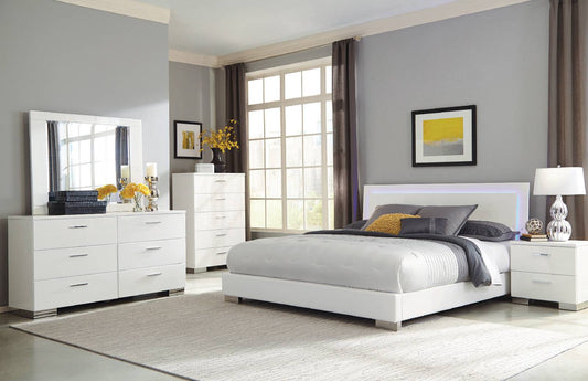 Felicity Bedroom Set With LED Light Headboard Glossy White - 203500