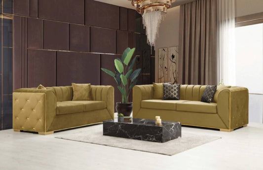Armony Sofa & Loveseat - Velvet Upholstery - Gold