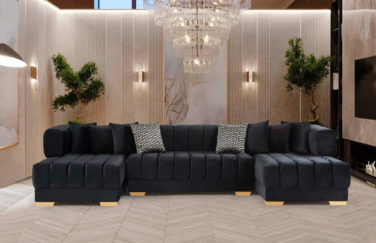 Ariana Black Velvet Double Chaise Sectional