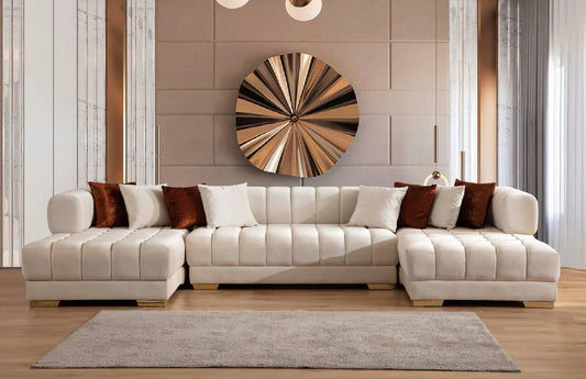 Ariana Ivory Velvet Double Chaise Sectional