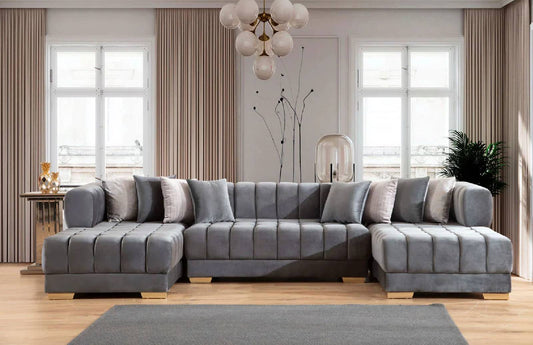 Ariana Gray Velvet Double Chaise Sectional