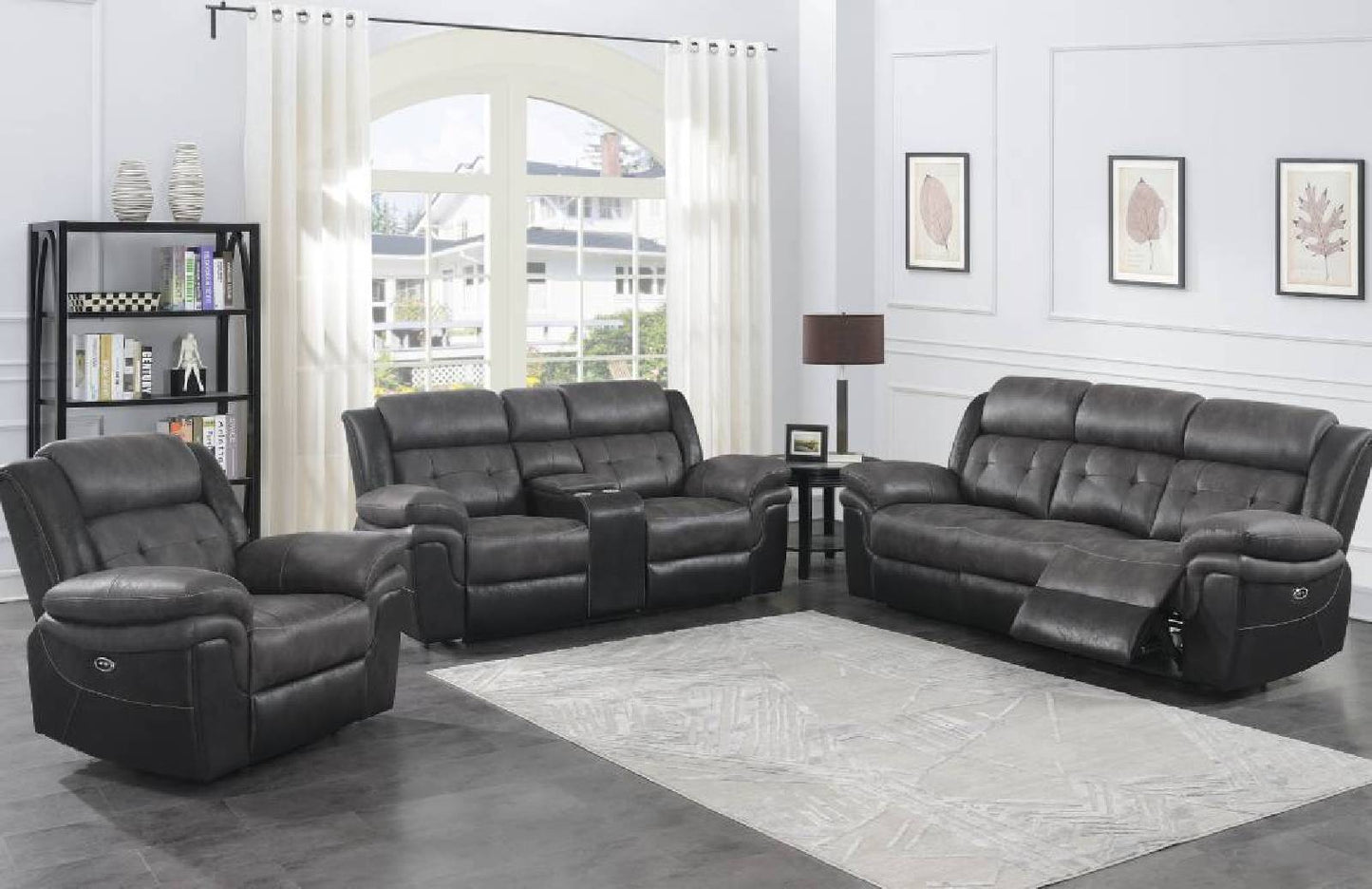 Saybrook  Tufted Cushion Power Living Room Set Charcoal And Black - 609144P