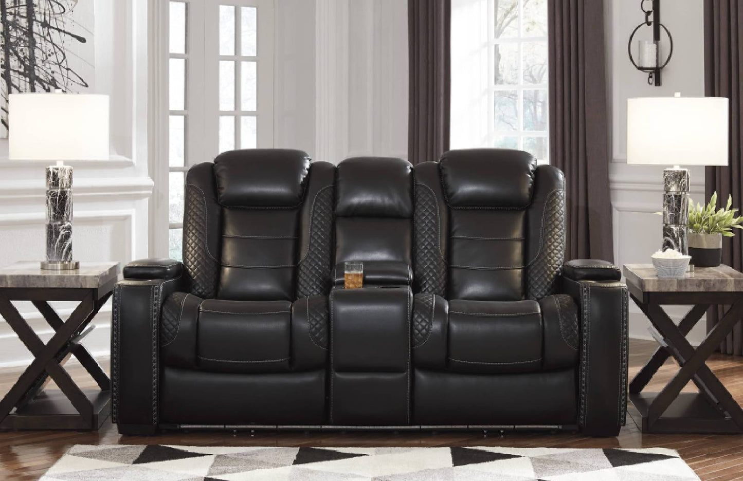 Party Time Midnight Power Reclining Loveseat with Console | 3700318