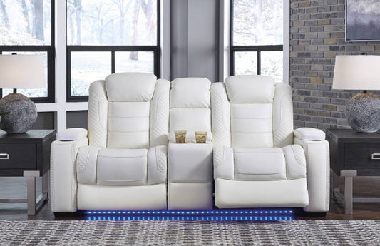 Party Time White Power Reclining Loveseat with Console | 3700418