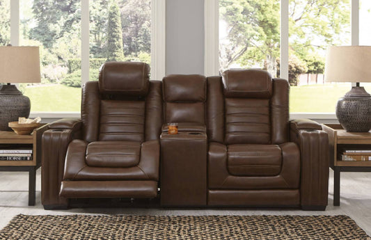 Backtrack Chocolate Power Reclining Loveseat with Console | U2800418