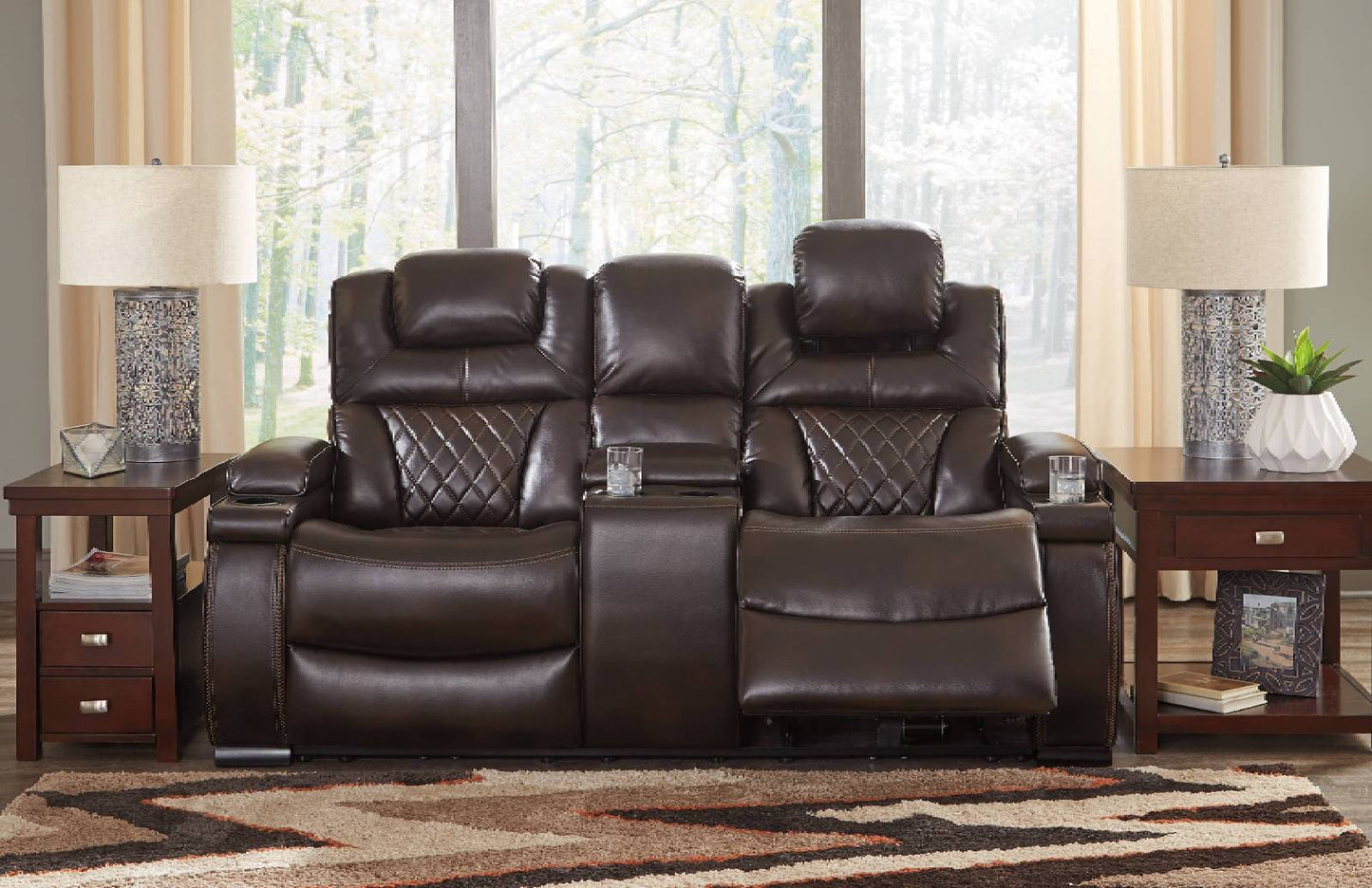 Warnerton Chocolate Power Reclining Loveseat with Console | 7540718