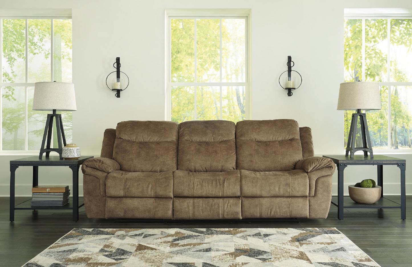 Huddle-Up Nutmeg Reclining Sofa with Drop Down Table | 8230489