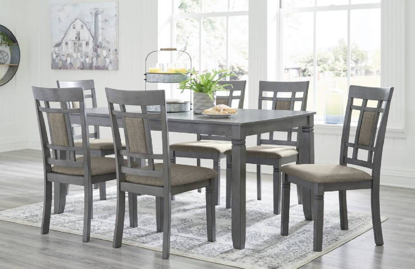 Jayemyer Charcoal Gray Dining Table and Chairs (Set of 7) | D368-425