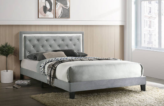 Passion Grey Velvet Platform Bed - TWIN, FULL, QUEEN, KING