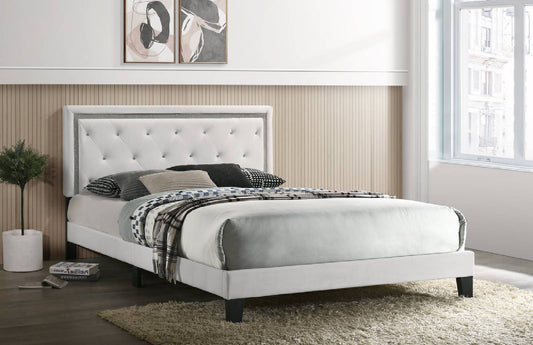 Passion White Velvet Platform Bed - Twin, Full, Queen, King