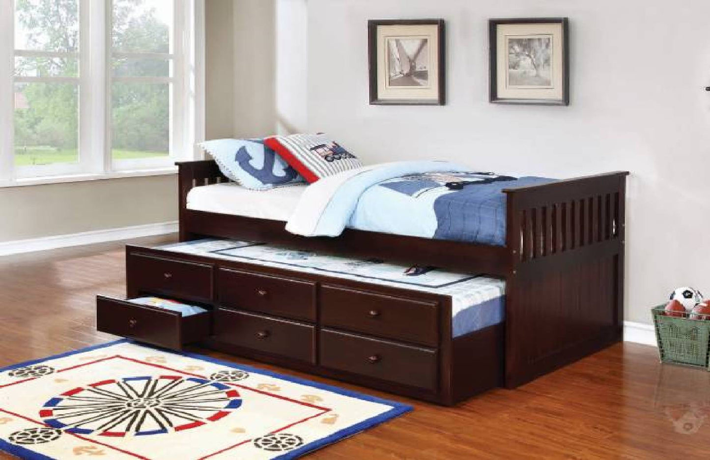 Twin Captain’s Daybed With Storage Trundle Cappuccino - 300106
