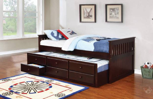 Twin Captain’s Daybed With Storage Trundle Cappuccino - 300106