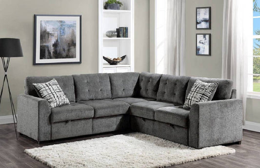 9311GY*SC 3-Piece Sectional with Pull-out Bed and Pull-out Ottoman