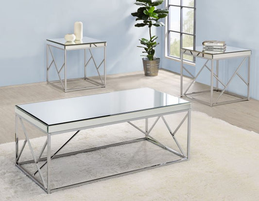 EV300 - Mirrored Top Cocktail Table + 2 End Table Set **New Arrival**