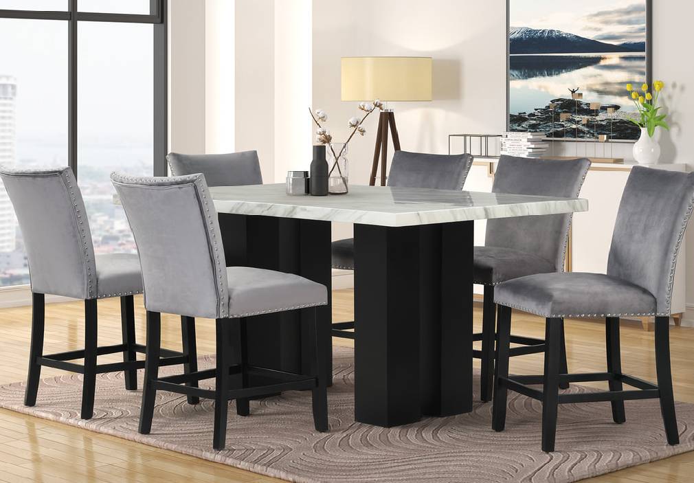 2220 - Grey Counter Height Table + 6 Chair Set (ETA 6/24)