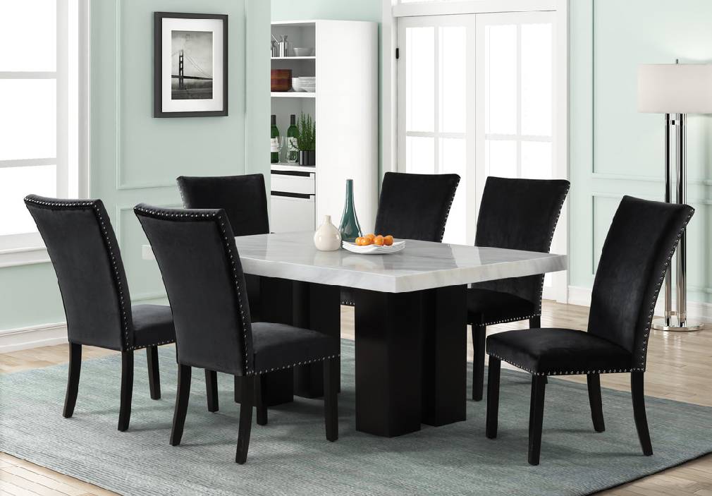1220 - Black Dining Table + 6 Chair Set