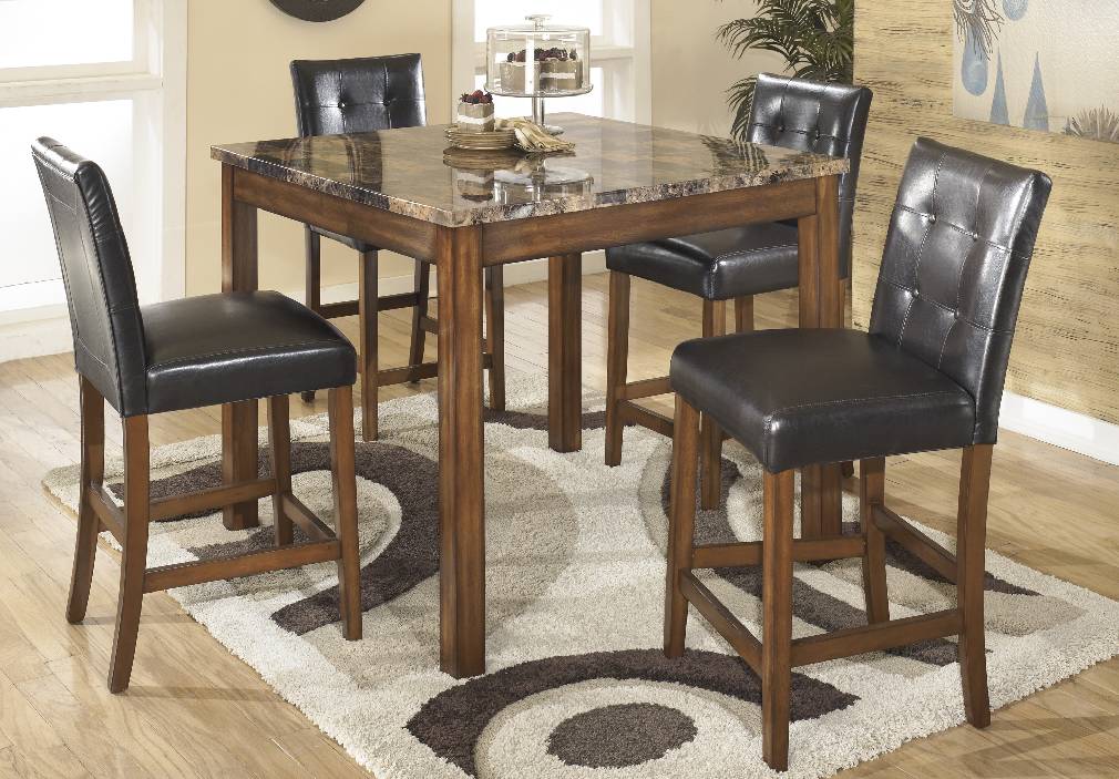 Theo Warm Brown Counter Height Dining Table and Bar Stools (Set of 5) | D158-233