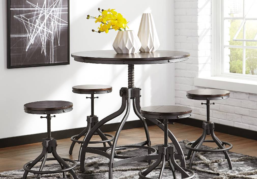 Odium Brown Counter Height Dining Table and Bar Stools (Set of 5) | D284-223