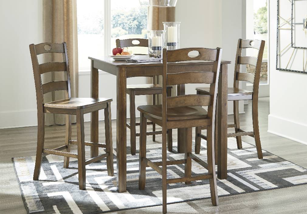 Hazelteen Medium Brown Counter Height Dining Table and Bar Stools (Set of 5) | D419-223