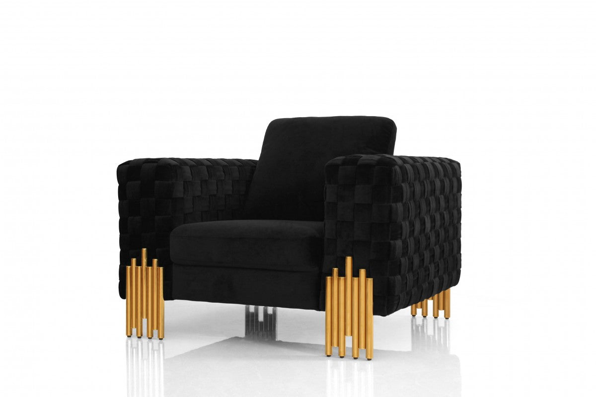 Divani Casa Georgia- Modern Velvet Glam Black + Gold Sofa Set