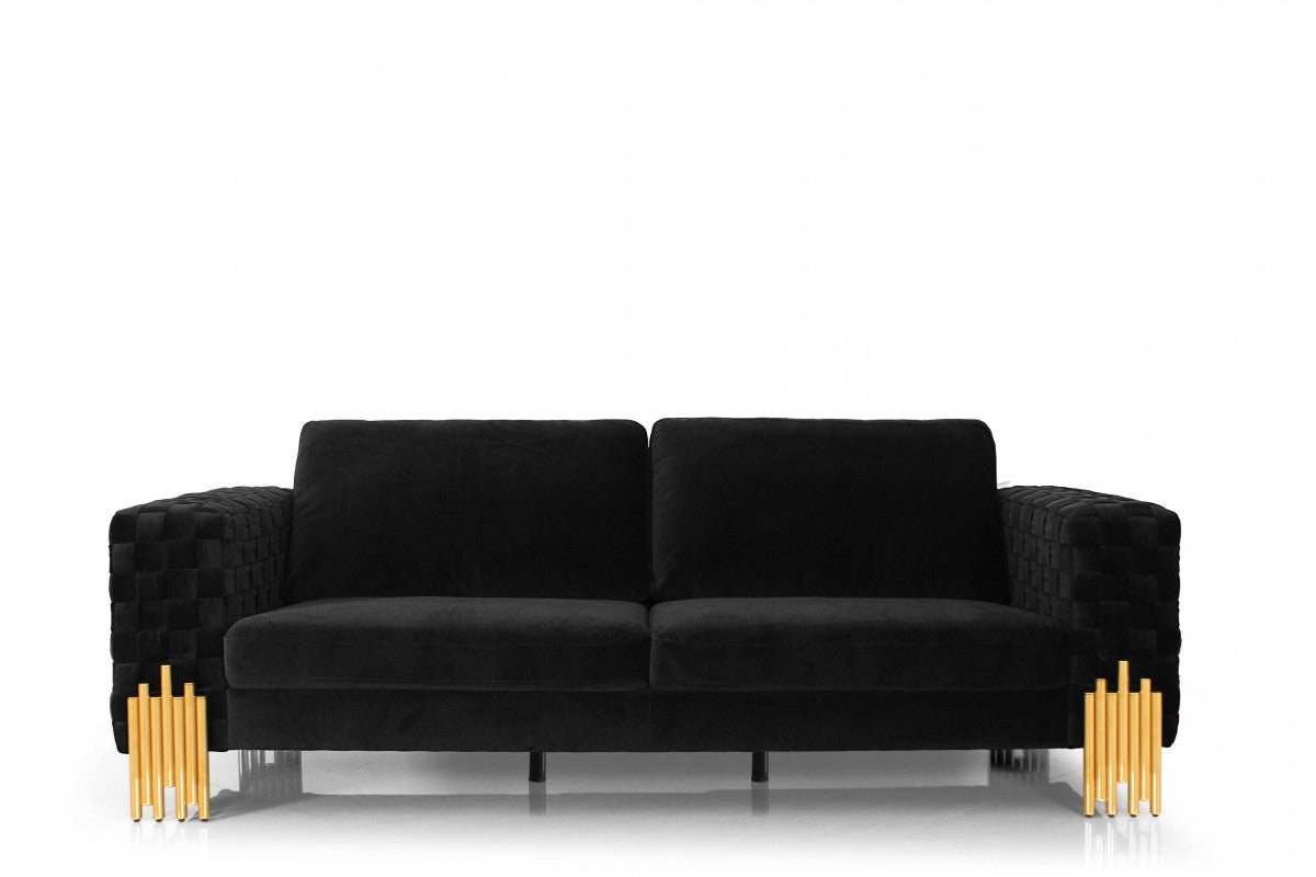 Divani Casa Georgia- Modern Velvet Glam Black + Gold Sofa Set