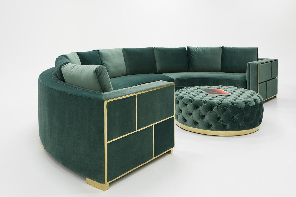 Divani Casa - Ritner Modern Green Velvet Curved Sectional Sofa