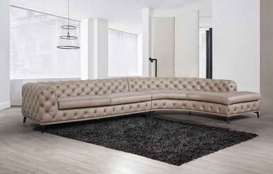 Divani Casa Kohl - Contemporary Tan RAF Curved Shape Leather Sectional Sofa w/ Chaise