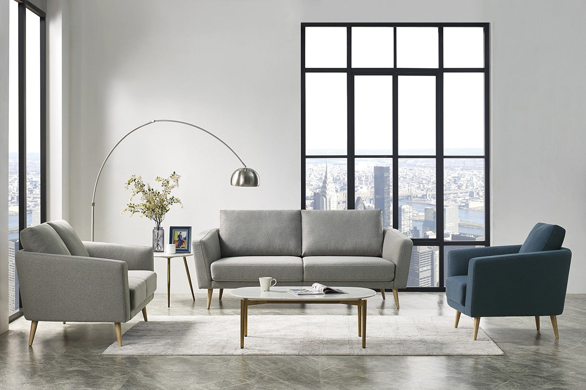 Divani Casa Benham Modern Grey & Blue Fabric Sofa Set