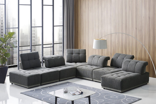 Divani Casa Ekron - Modern Grey Fabric Modular Sectional Sofa
