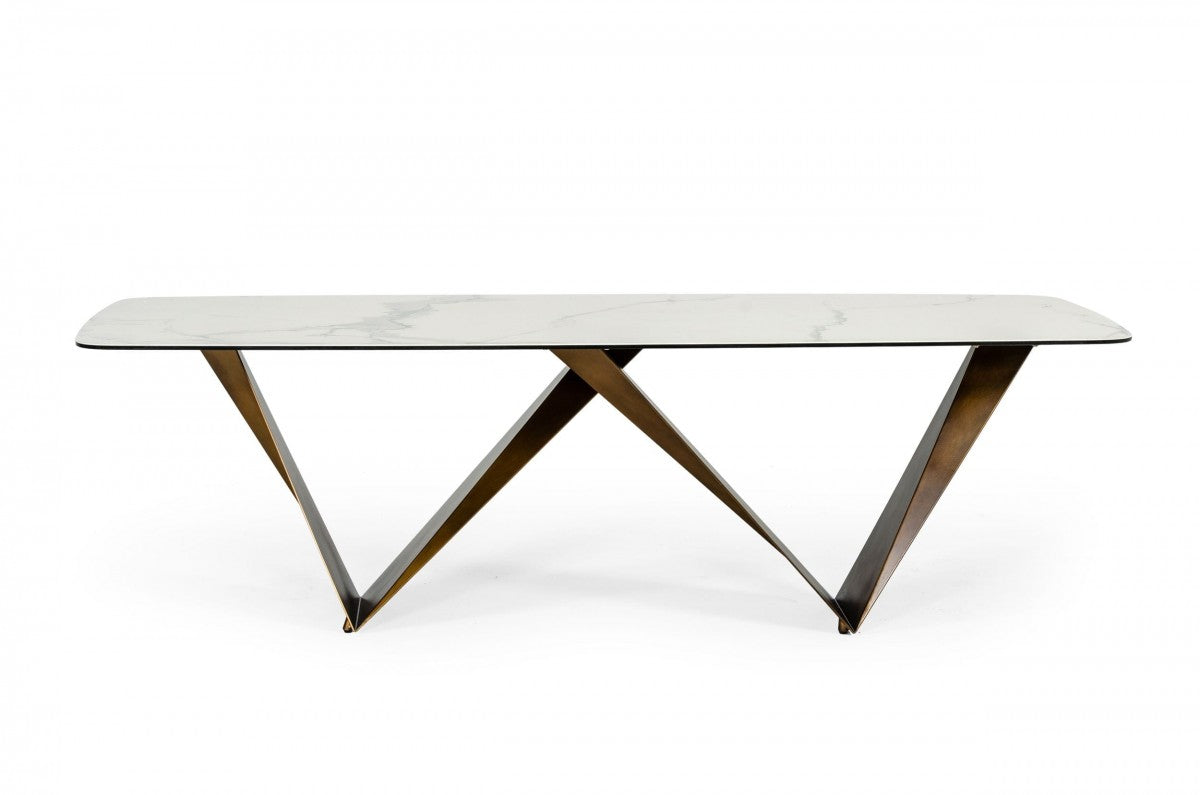 Modrest Melanie - Modern White Ceramic & Brushed Brown Dining Table Set