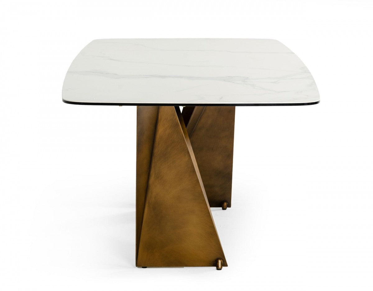 Modrest Melanie - Modern White Ceramic & Brushed Brown Dining Table Set