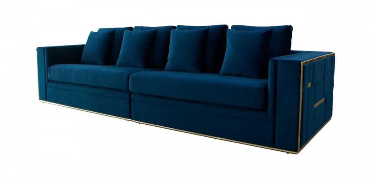 Divani Casa Mobray - Glam Blue & Gold Fabric Sofa Set